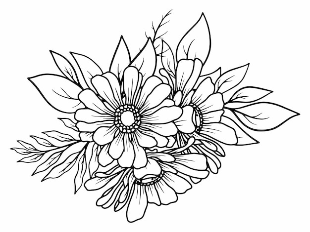 Vector ilustración artística de líneas florales dibujadas a mano