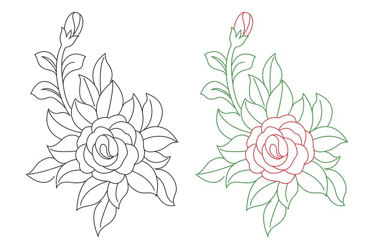 Ilustración artística de líneas de flores dibujadas a mano por vectores