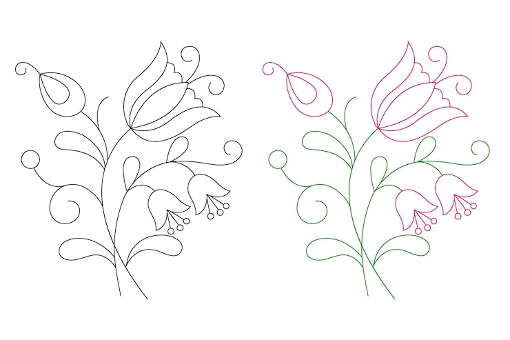 Ilustración artística de líneas de flores dibujadas a mano por vectores