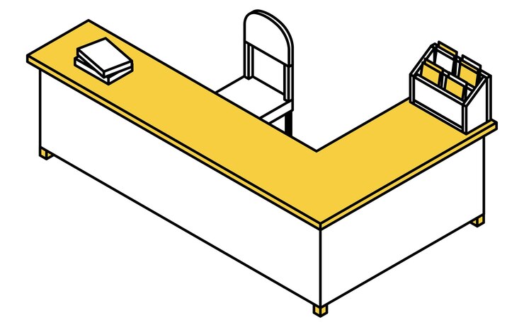 Vector ilustración artística de líneas isométricas simples y bonitas de un mostrador de recepción en forma de l