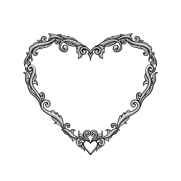Ilustración artística de un marco floral en forma de corazón