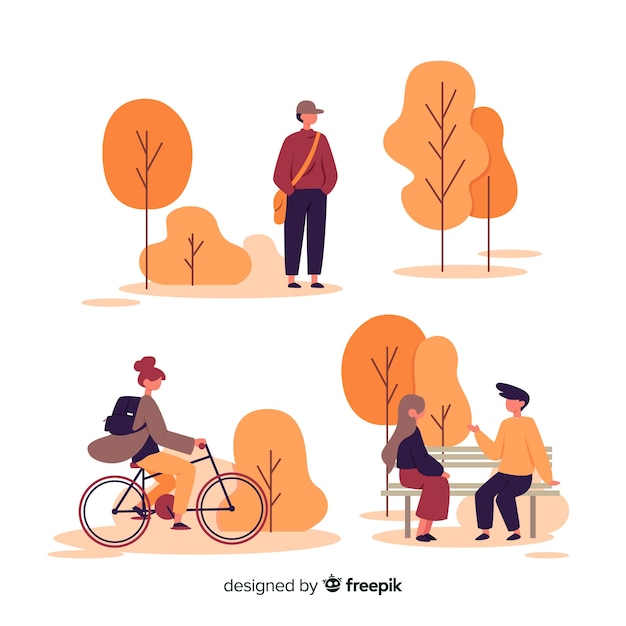 Ilustración artística con parque de otoño