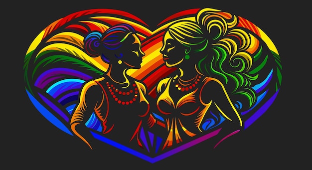 Ilustración artística que muestra a dos mujeres en un momento de afecto que simboliza el amor lésbico