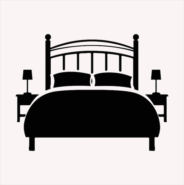 Ilustración artística de silueta vectorial de cama sobre un fondo blanco