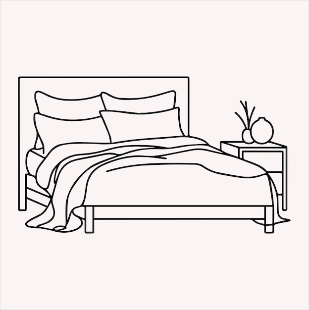 Ilustración artística de silueta vectorial de cama sobre un fondo blanco