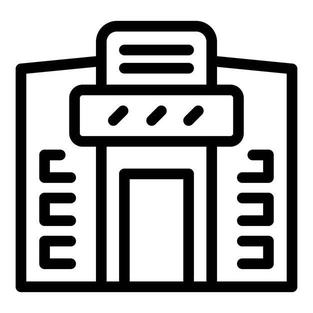Ilustración artística simple en blanco y negro de la fachada de un edificio moderno