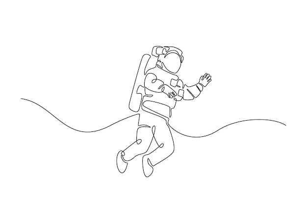Ilustración artística de una sola línea de un astronauta en el espacio exterior