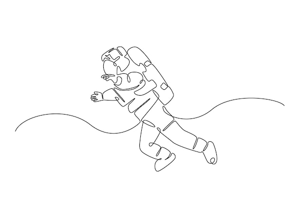Ilustración artística de una sola línea de un astronauta en el espacio exterior