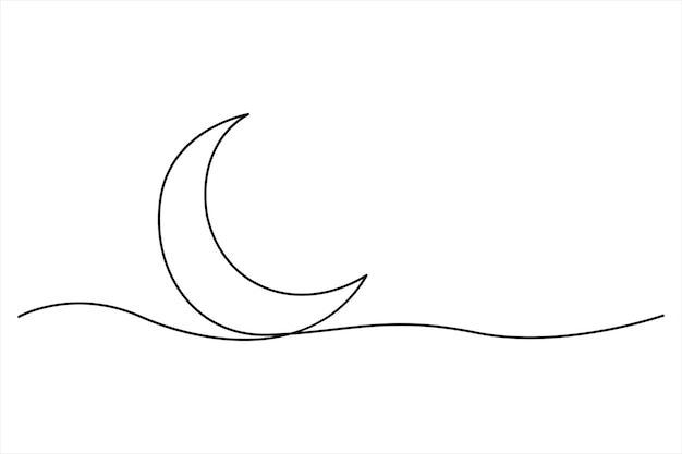 Ilustración artística vectorial continua de un contorno de luna de una línea