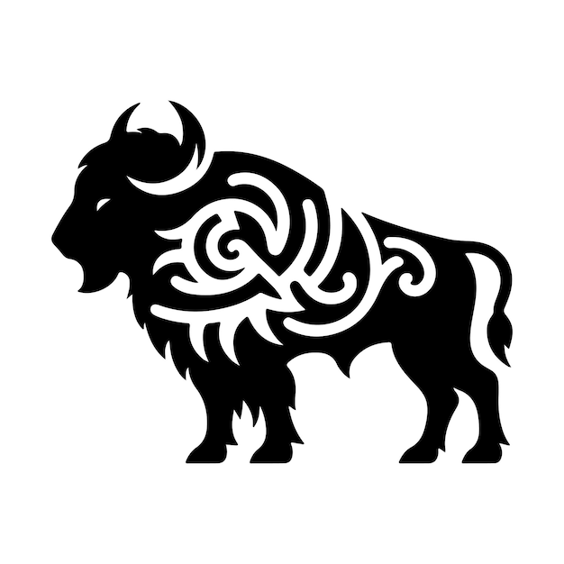 Ilustración artística vectorial de la silueta del bisonte