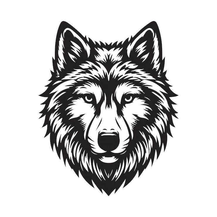 Ilustración artística vectorial de la silueta de la cabeza del lobo