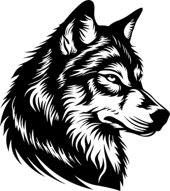 Ilustración artística vectorial de la silueta de la cabeza del lobo