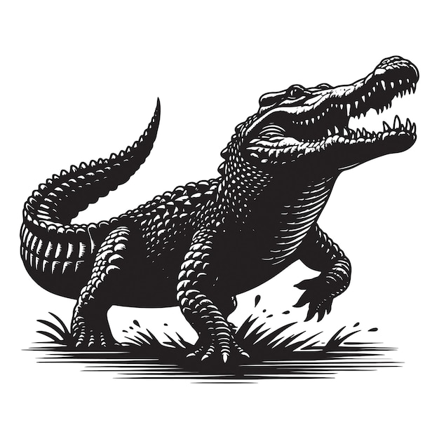 Ilustración artística vectorial de la silueta de un cocodrilo