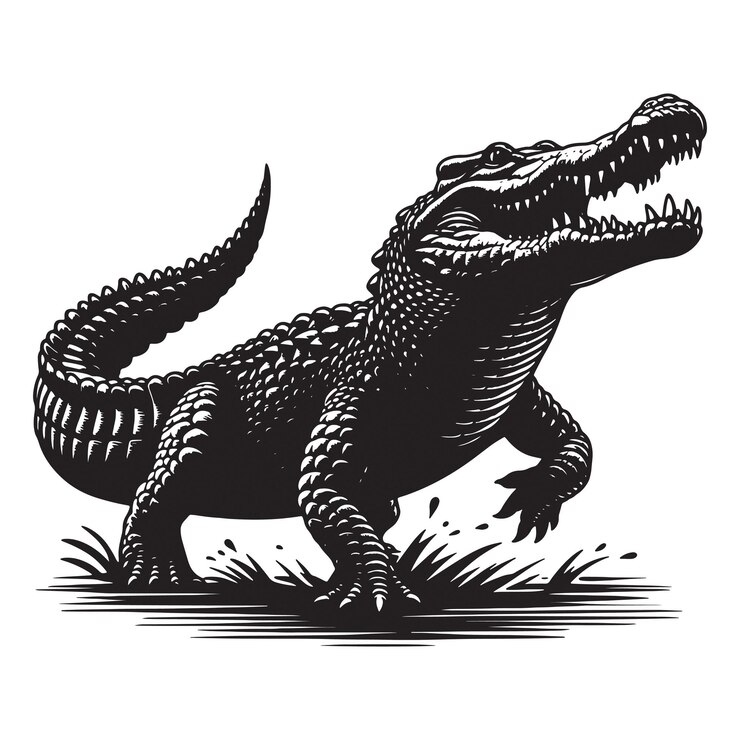 Ilustración artística vectorial de la silueta de un cocodrilo