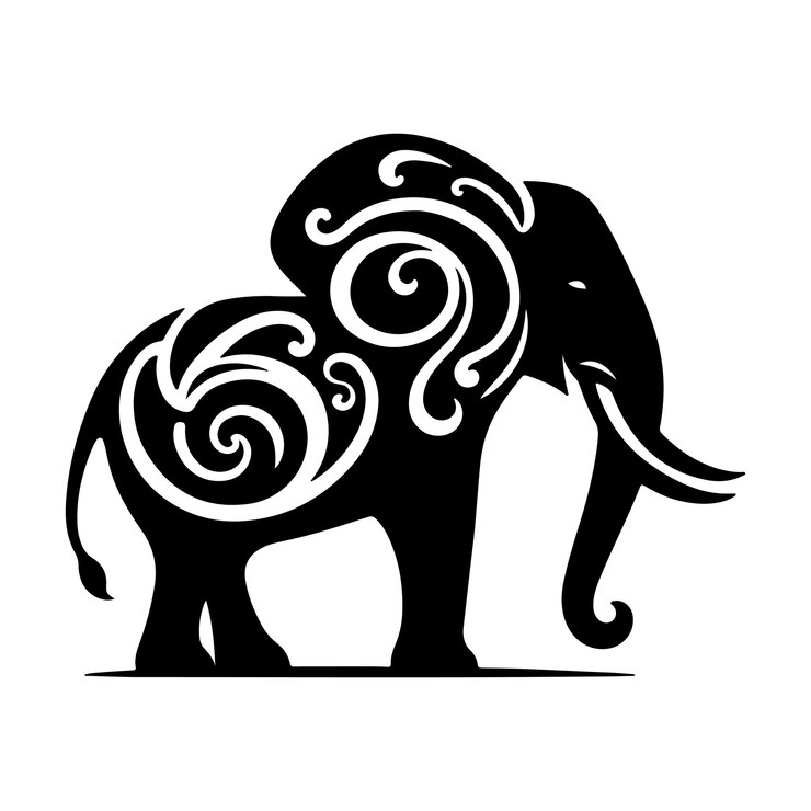 Ilustración artística vectorial de la silueta de un elefante