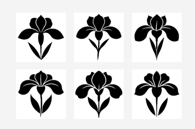Ilustración artística vectorial de silueta de flores en blanco y negro Conjunto de imágenes de diseño