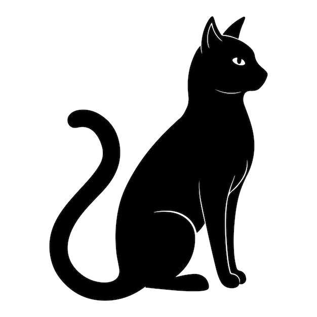 Ilustración artística vectorial de silueta de gato aislada sobre un fondo blanco