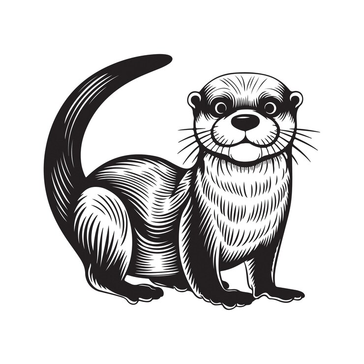 Ilustración artística vectorial de la silueta de la nutria marina