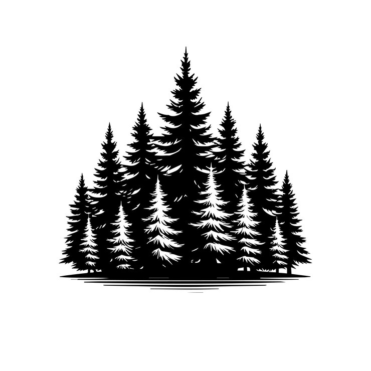Ilustración artística vectorial de la silueta de un pino