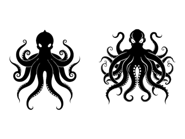 Ilustración artística vectorial de la silueta del pulpo