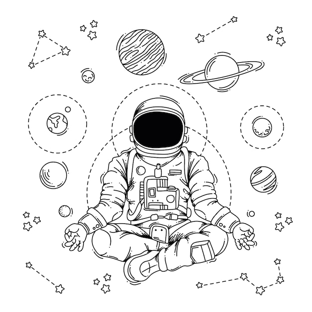 ilustración de un astronauta meditando