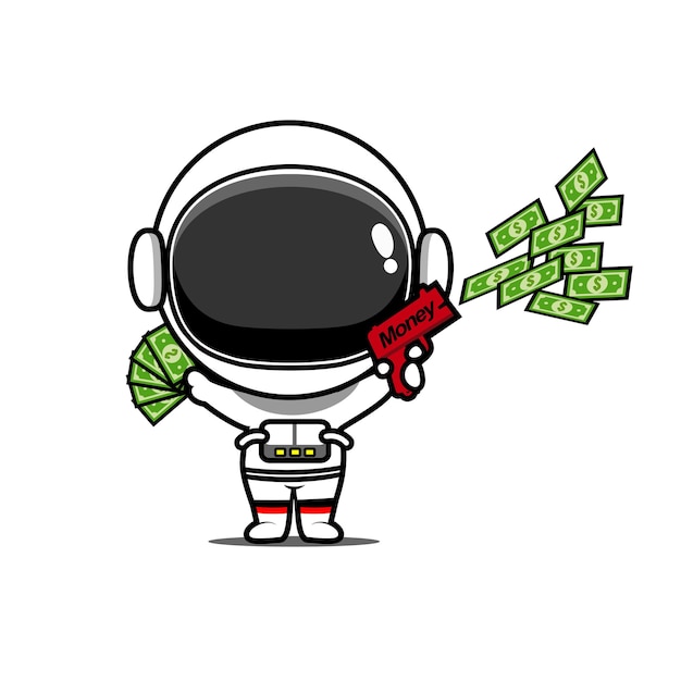 Ilustración de astronauta rico con diseño de vector de pistola de dinero