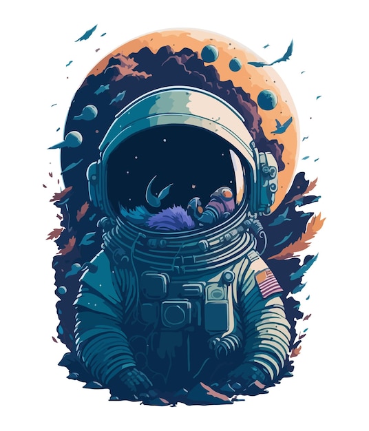 Una ilustración de un astronauta con un rinoceronte en la espalda