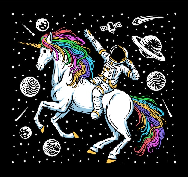 Ilustración de astronauta y unicornio