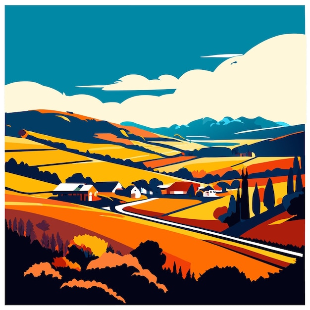 Vector ilustración de un atardecer natural en la montaña