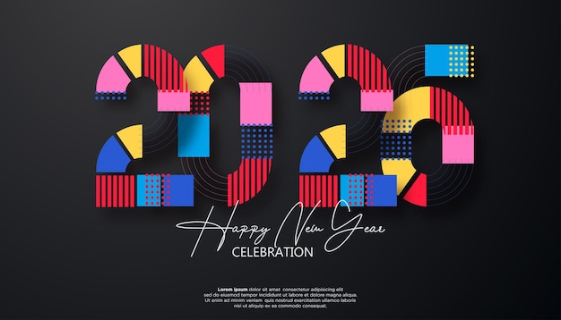 Una ilustración audaz y llamativa del Año Nuevo 2026 con formas y patrones geométricos en colores brillantes
