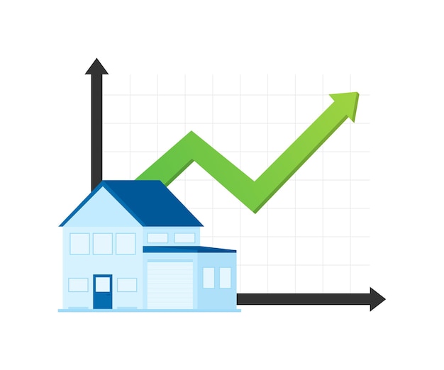 Ilustración con aumento del precio de la vivienda para el diseño conceptual Progreso del crecimiento de los beneficios