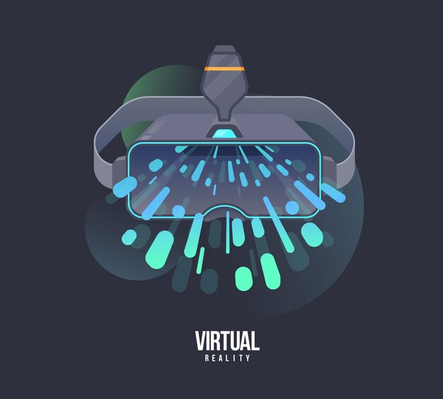 Ilustración de auriculares de realidad virtual. ilustración de vector vr con gafas electrónicas. dispositivo de juegos y tecnología de ciberespacio