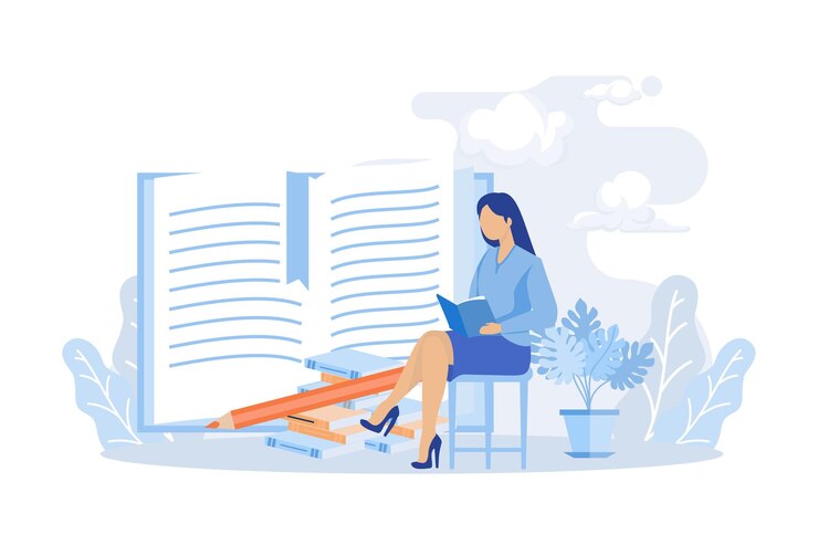 Vector ilustración de autodesarrollo y gestión. autoaprendizaje de personajes con libros