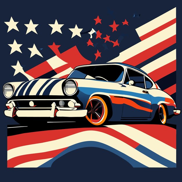 Ilustración automática retro con bandera