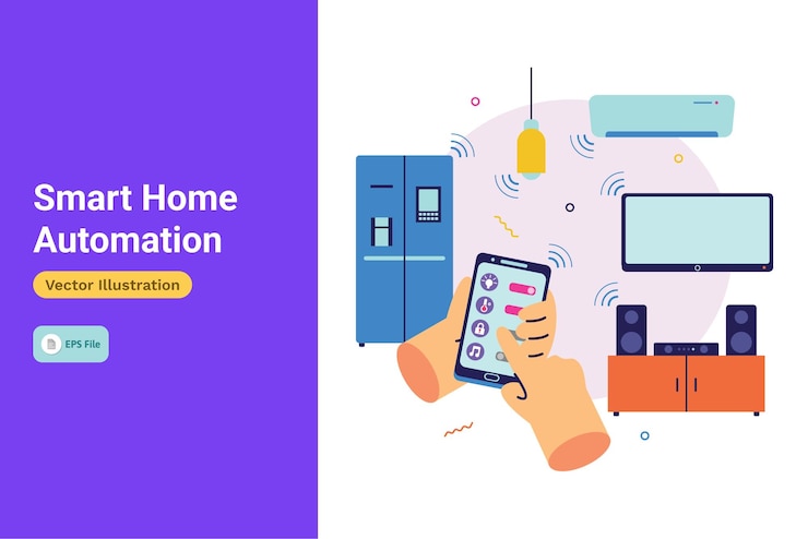 Vector ilustración de automatización del hogar inteligente