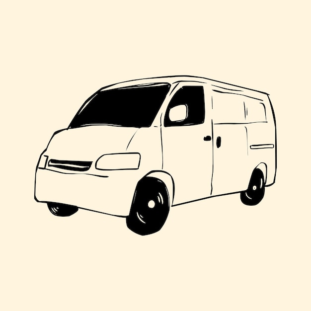Ilustración de automóvil de furgoneta elemento de diseño de estilo dibujado a mano
