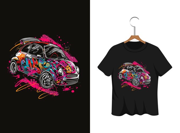 Vector ilustración de automóvil pintado de colores abstractos diseño de camiseta obra de arte