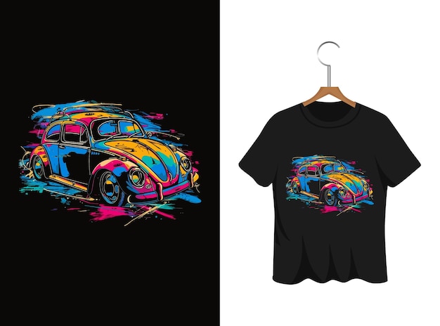 Vector ilustración de automóvil pintado de colores abstractos diseño de camiseta obra de arte