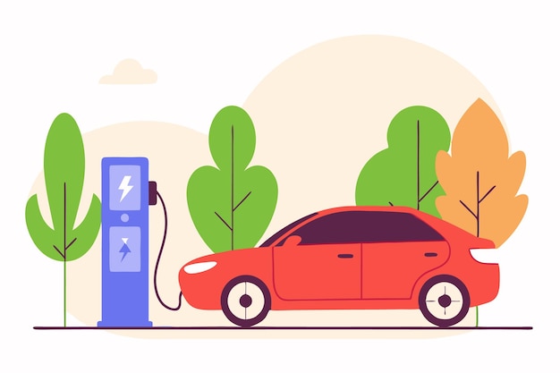 Ilustración de automóviles eléctricos en fondo blanco