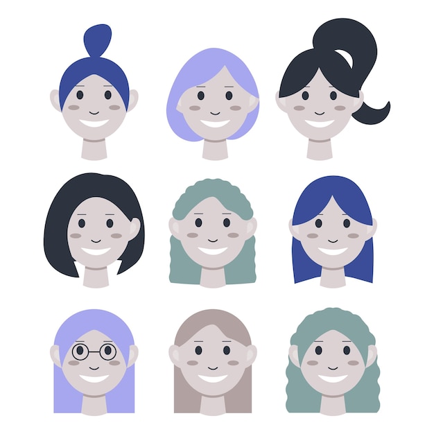 Ilustración de avatar vectorial para personas en redes sociales con diferentes estilos de peinados
