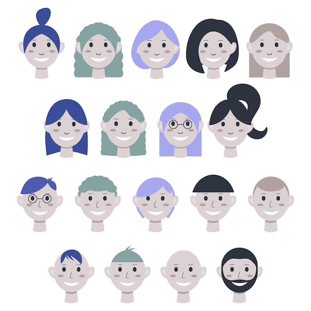 Ilustración de avatar vectorial para personas en redes sociales con diferentes peinados Hombre