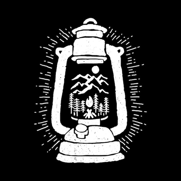 Ilustración de aventura de montaña de noche de linterna