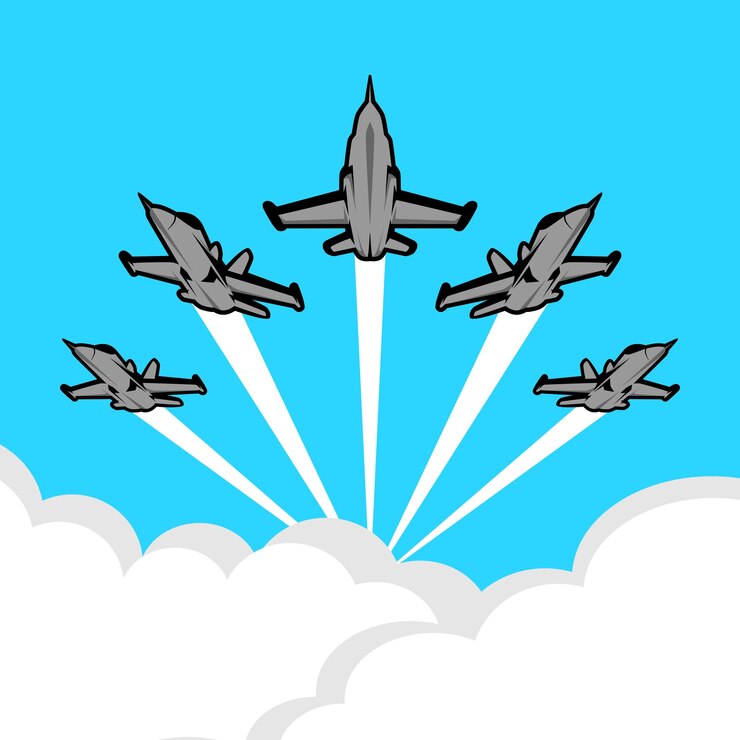 Vector ilustración de avión de combate de aviones acrobáticos vectoriales en el cielo