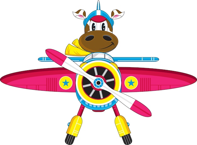 Ilustración de avión de estrella voladora de piloto de vaca de dibujos animados lindo