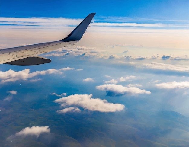 Vector ilustración de un avión en las nubes