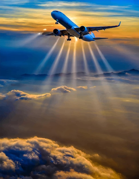 Vector ilustración de un avión en las nubes