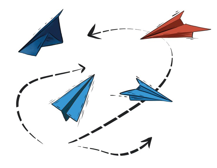 ilustración de aviones de papel dibujados a mano