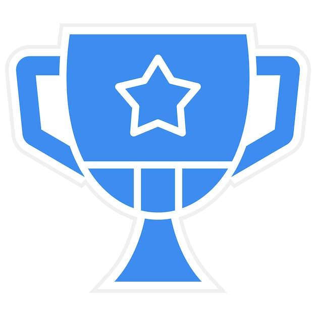 una ilustración azul y blanca de una copa de trofeo con una estrella en ella