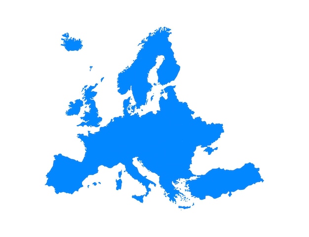Ilustración azul del mapa de Europa sobre un fondo blanco en estilo plano vectorial