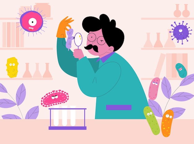 Ilustración de bacterias en diseño plano